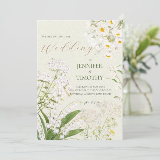 Faire-part de mariage fleurs blanches (Debout devant)