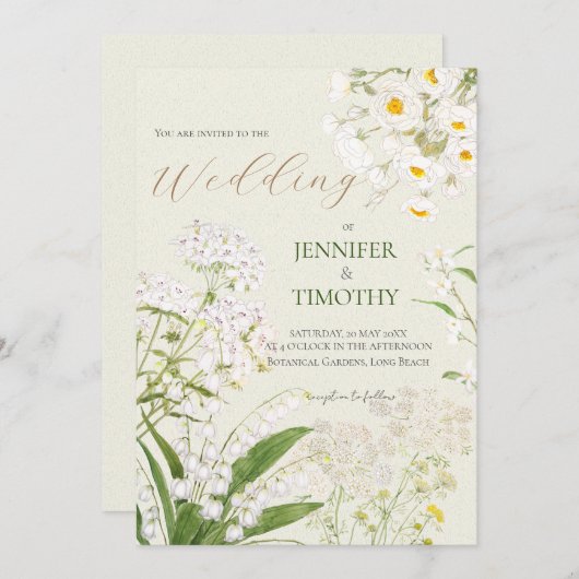 Faire-part de mariage fleurs blanches (Devant / Derrière)