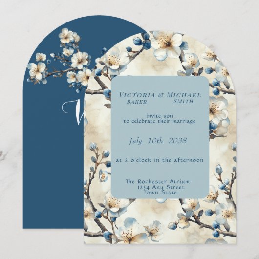 Faire-part de mariage Fleurs Blanches et Bleues de (Devant / Derrière)