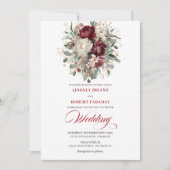 Faire-part de mariage Fleurs blanches et Bourgogne (Devant)