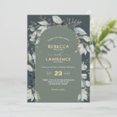 Faire-part de mariage fleurs blanches sauge modern (Debout devant)