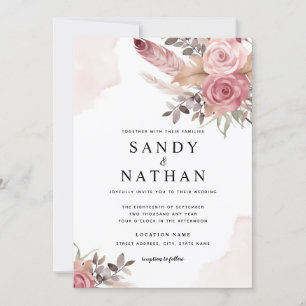 Faire-part de mariage Fleurs Bohème Rose Rose Pous