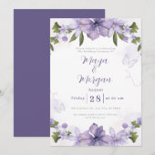 Faire-part de mariage fleurs boho blanches violet (Devant / Derrière)