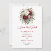 Faire-part de Mariage Fleurs Bordeaux Blush Premiu (Devant)