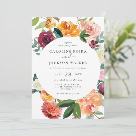 Faire-part de mariage Fleurs d'automne (Debout devant)