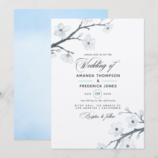 Faire-part de mariage Fleurs de cerisier blanches (Devant / Derrière)