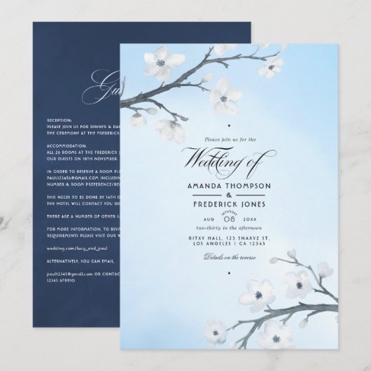 Faire-part de mariage Fleurs de cerisier blanches (Devant / Derrière)