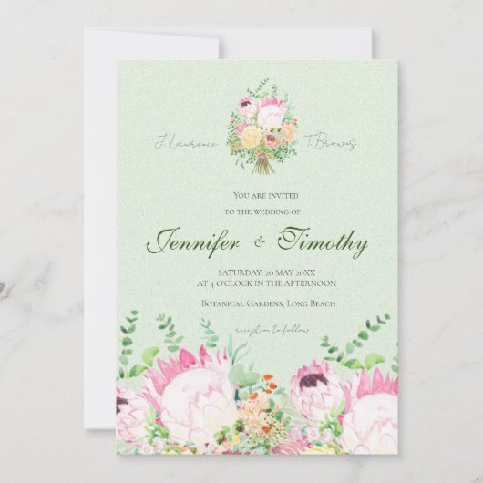Faire-part de mariage Fleurs de protées botaniques (Devant)