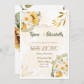 Faire-part de mariage- Fleurs de soleil- Jaune et (Devant / Derrière)