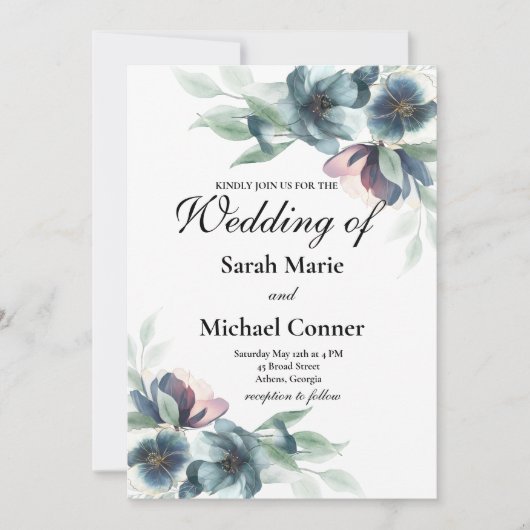 Faire-part de mariage fleurs d'eau (Devant)