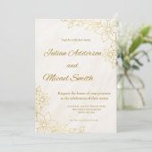 Faire-part de mariage Fleurs Dorées (Debout devant)