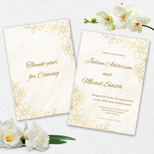 Faire-part de mariage Fleurs Dorées