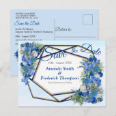 Faire-Part de Mariage Fleurs Géométriques Or-Navy (Devant / Derrière)