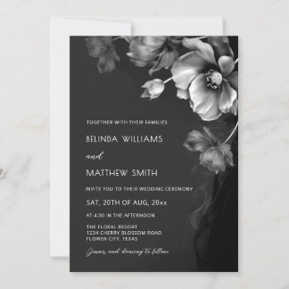 Faire-part de mariage Fleurs Noir Blanc et Argent