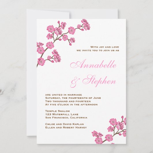 Faire-part de mariage Fleurs roses chocolat (Devant)