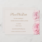Faire-Part de Mariage Fleurs Roses Rose Pâle Or su (Devant / Derrière)