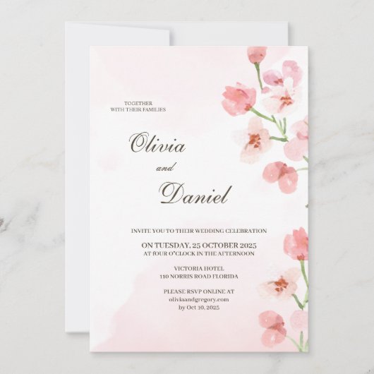 Faire-part de mariage Fleurs roses rustiques moder (Devant)