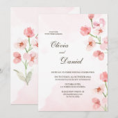 Faire-part de mariage Fleurs roses rustiques moder (Devant / Derrière)