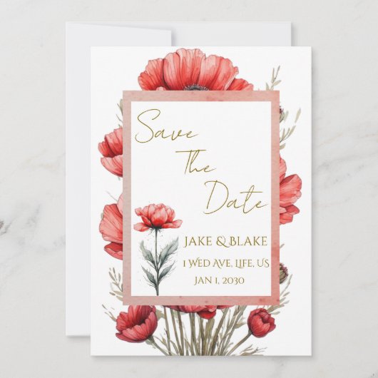 Faire-part de mariage Fleurs Rouges (Devant)