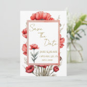 Faire-part de mariage Fleurs Rouges (Debout devant)