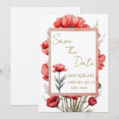 Faire-part de mariage Fleurs Rouges (Devant / Derrière)
