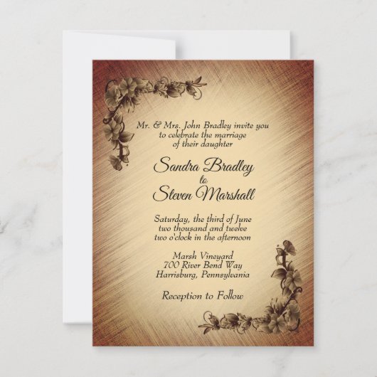 Faire-part de mariage Fleurs Rustique Profond (Devant)