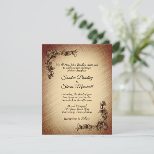 Faire-part de mariage Fleurs Rustique Profond (Debout devant)