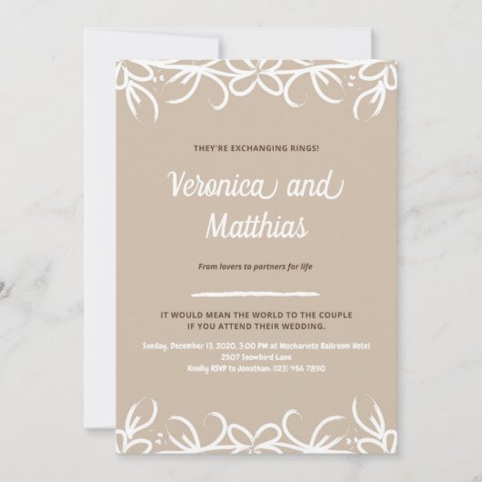 Faire-part de mariage Fleurs rustiques marron (Devant)