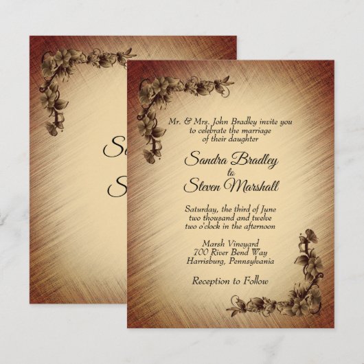 Faire-part de mariage Fleurs Rustiques Profonds (Devant / Derrière)