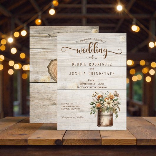 Faire-part de mariage Fleurs rustiques sur bois