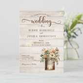 Faire-part de mariage Fleurs rustiques sur bois (Debout devant)