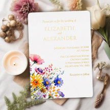 Faire-part de mariage Fleurs sauvages et feuille d