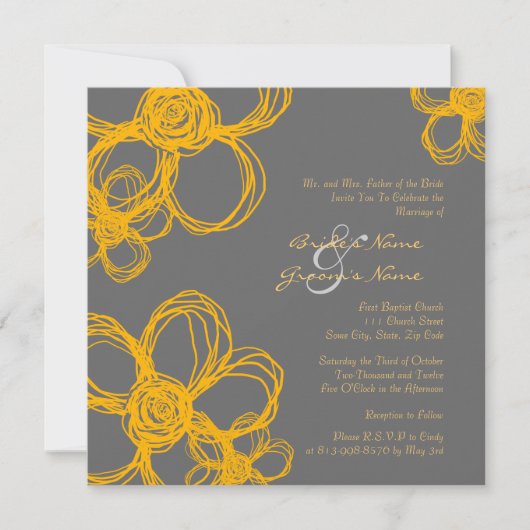 Faire-part de mariage Fleurs sauvages jaunes et gr (Devant)