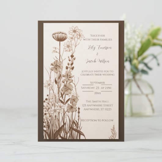 Faire-part de mariage Fleurs sauvages Rustique d'a (Debout devant)