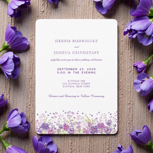 Faire-part de mariage Fleurs sauvages violettes