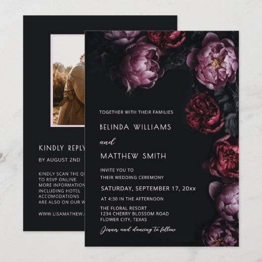 Faire-part de mariage Fleurs Texturées Sombres Hum (Devant / Derrière)