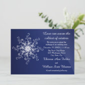 Faire-part de mariage flocon de neige moderne bleu (Debout devant)