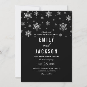Faire-part de mariage flocon de neige moderne noir