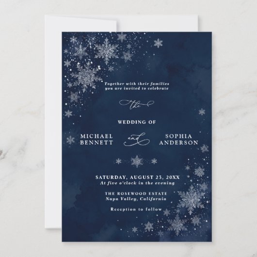 Faire-part de mariage Flocons de minuit (Devant)