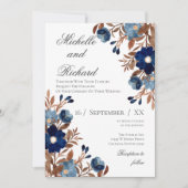 Faire-part de mariage Flora Bleu (Devant)