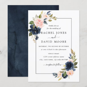 Faire-part de mariage Floraison Florale Navy Rouge
