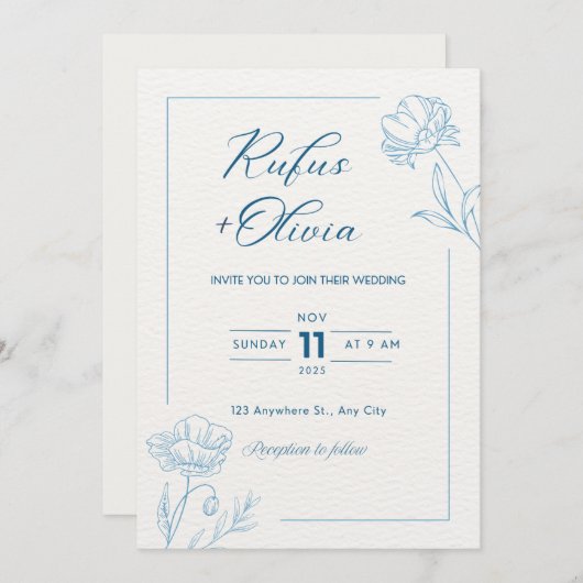 Faire-part de mariage floral (Devant / Derrière)