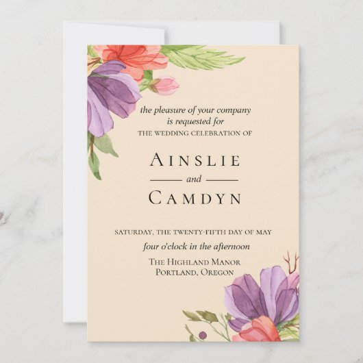 Faire-part de mariage floral (Devant)