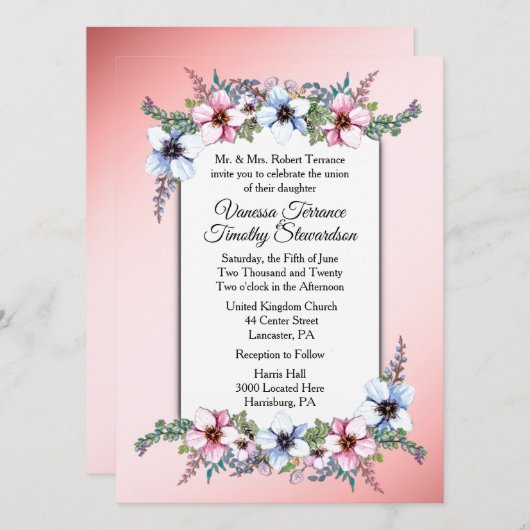 Faire-part de mariage floral (Devant / Derrière)