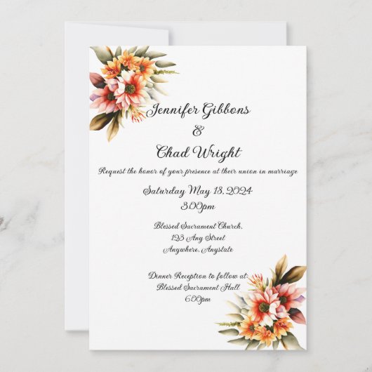 Faire-part de mariage floral, 5x7" (Devant)