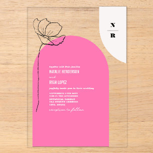 Faire-part de mariage floral à arche rose Monogram