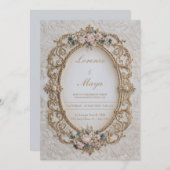 Faire-part de mariage Floral à cadre d'or victorie (Devant / Derrière)