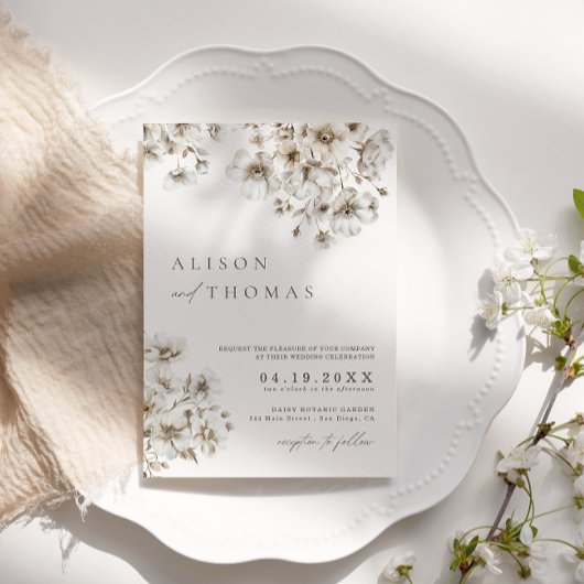 Faire-part de mariage floral à crème Boho rustique