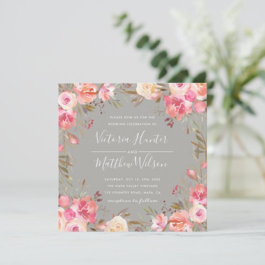 Faire-part de mariage floral à fleurs blanches | G (Debout devant)