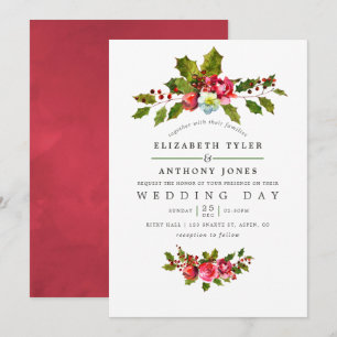 Faire-part de mariage floral à l'aquarelle de Noël